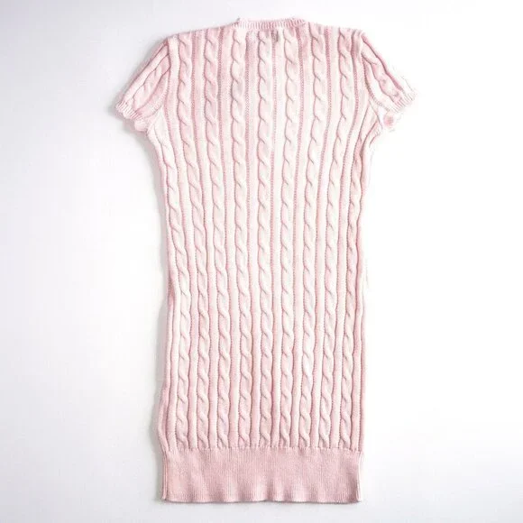 NEW Polo Ralph Lauren Girls Cable Knit Cotton Sweater Dress Pale Pink $75 M 8-10 - Picture 2 of 10